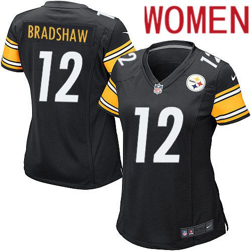 Women Pittsburgh Steelers #12 Terry Bradshaw Nike Black Game Player NFL Jersey